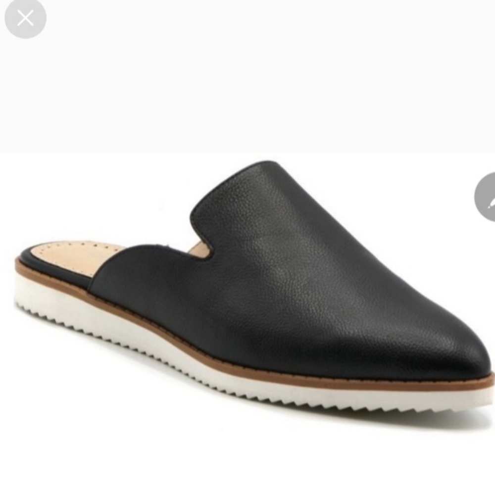 Adrienne Vittadini Lou Mules Slip-on Shoes Leather Black Women's 6.5 Like New